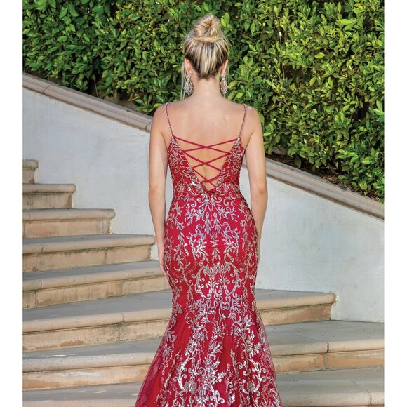New Red Carpet Rhinestones Embellished Mermaid Dress w/ Lace Up Back DQ 4250 - Picture 4 of 9